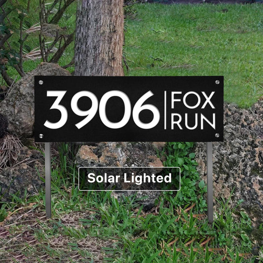 Custom Solar Lighted Address Sign with Stakes: Weatherproof LED House Numbers