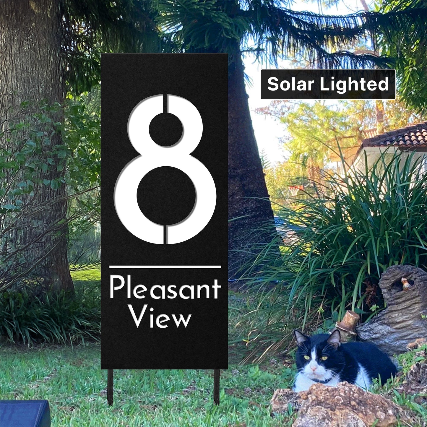 Modern Solar Address Sign | Back-Lit LED House Numbers for Lawn, VRBO & Airbnb | Weatherproof Yard Sign