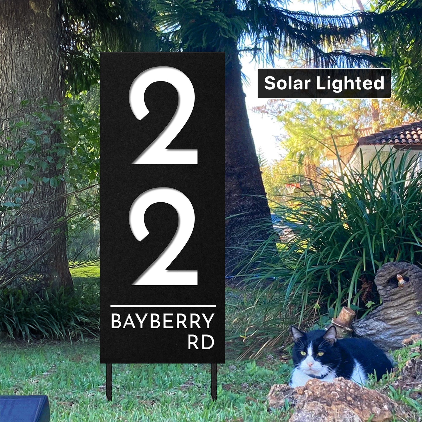 Modern Solar Address Sign | Back-Lit LED House Numbers for Lawn, VRBO & Airbnb | Weatherproof Yard Sign