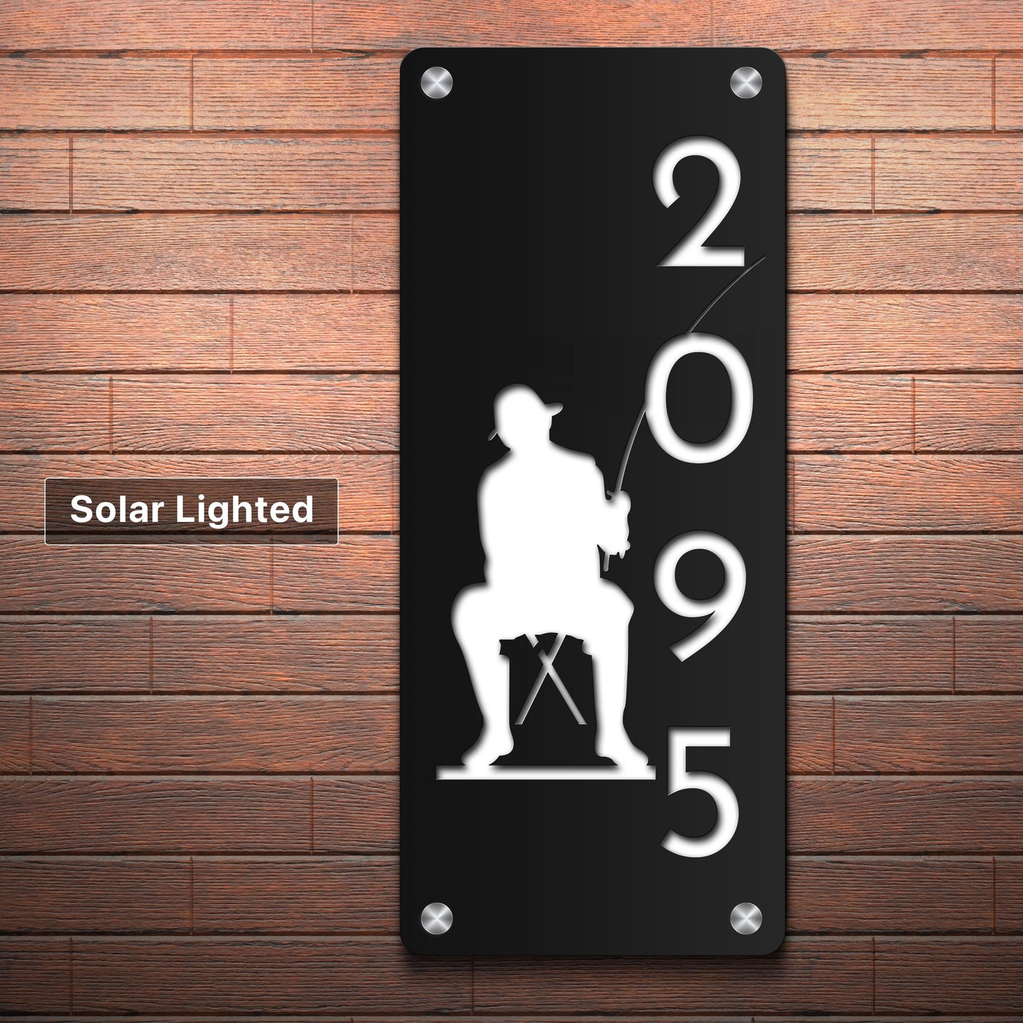 Gone Fishing Solar Address Sign | Custom Lake House Number Sign with LED Backlight | Cabin & Airbnb Marker