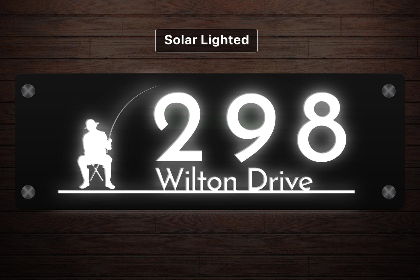 Gone Fishing Solar Address Sign | Custom Lake House Number Sign with LED Backlight | Cabin & Airbnb Marker