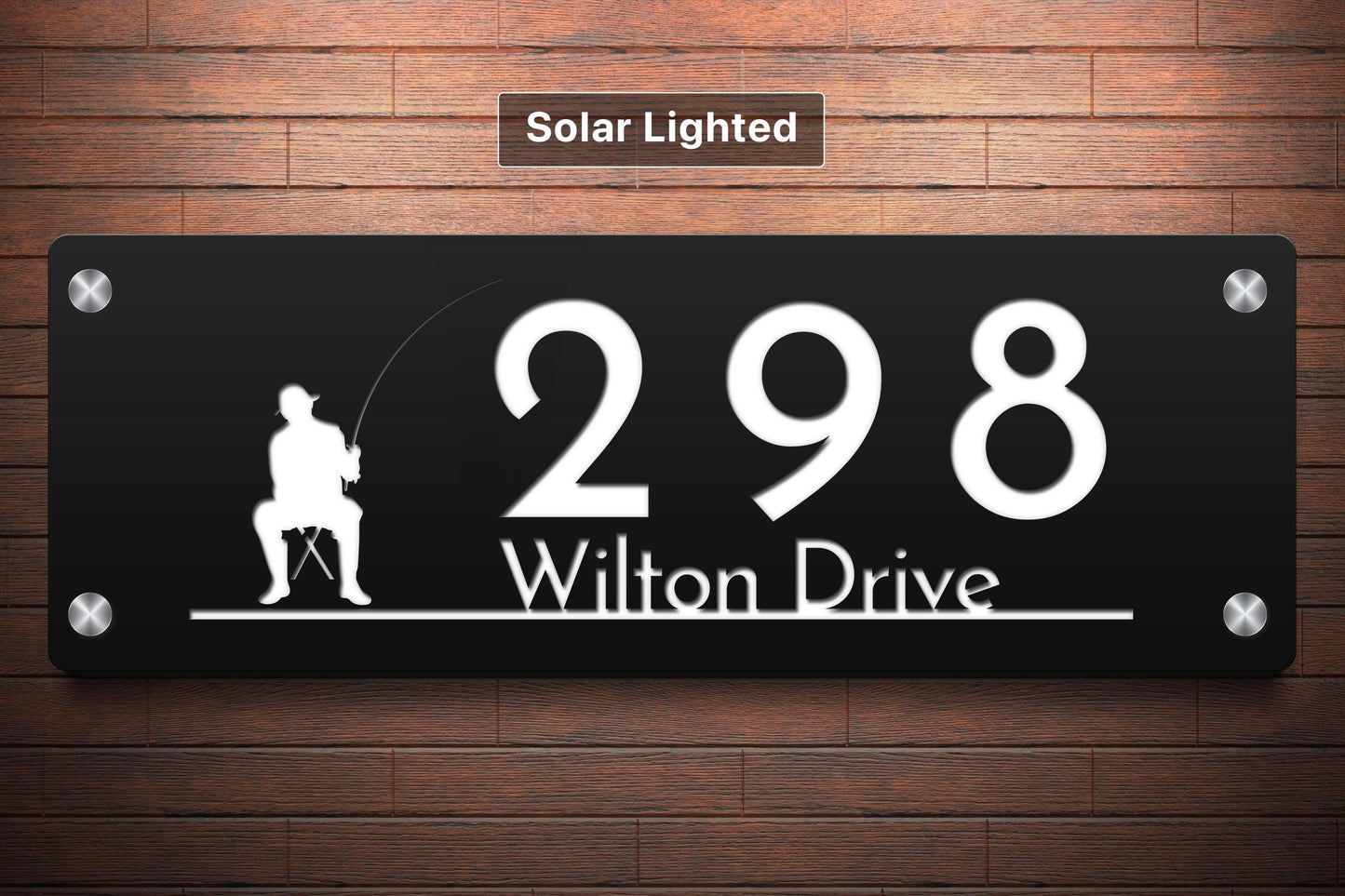 Gone Fishing Solar Address Sign | Custom Lake House Number Sign with LED Backlight | Cabin & Airbnb Marker