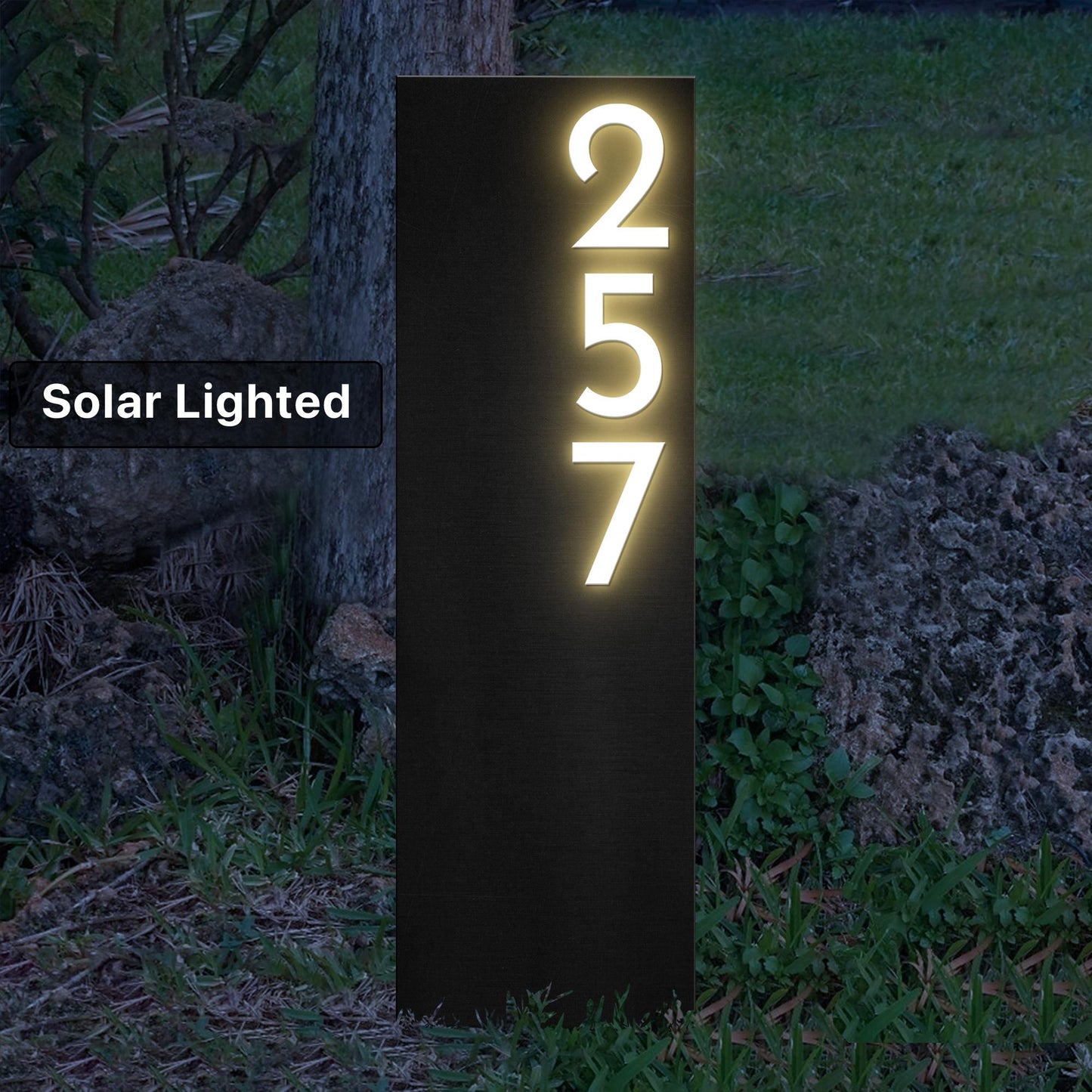 Solar Lighted House Number Sign | 15x32 LED Lawn Address Sign with Stakes | Weatherproof Driveway Marker