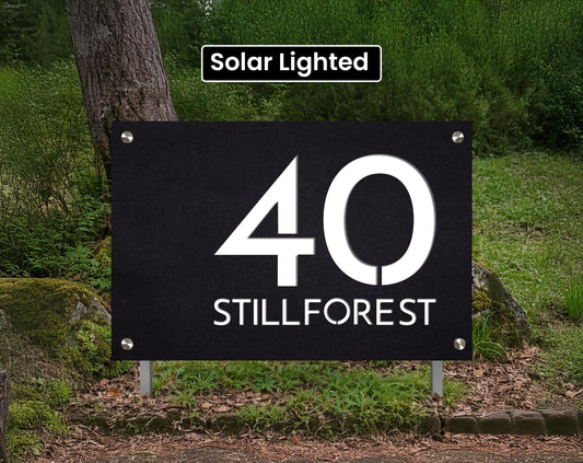 Customizable Modern Address Sign With Stakes - Solar Lighted