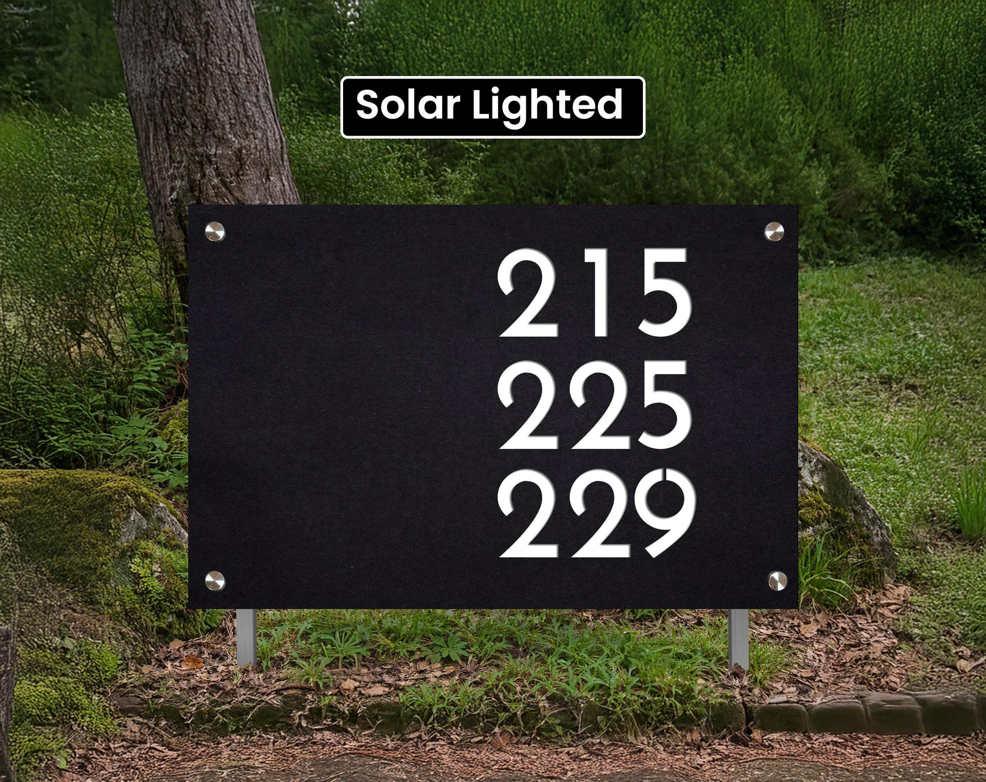 Shared Driveway Sign with Arrows & Logo | Solar Lighted Address Marker on Stakes | Airbnb Property Sign