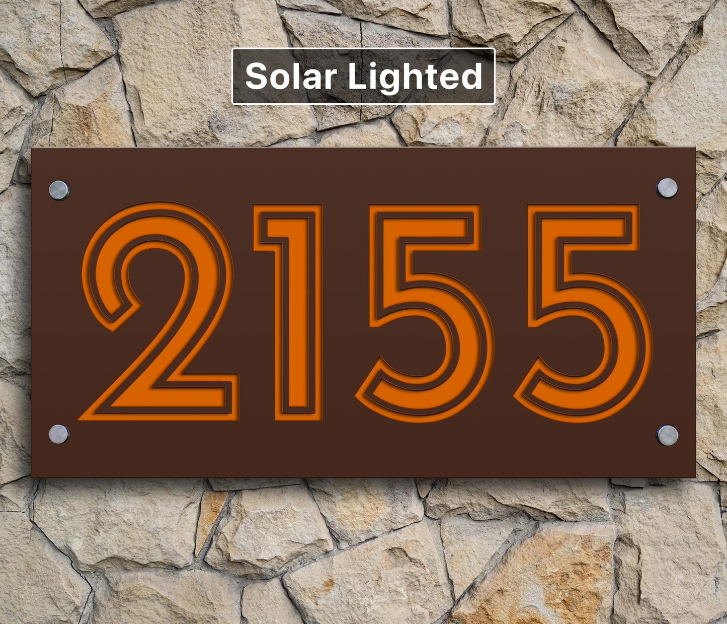 Solar Lighted House Numbers | Modern Illuminated Address Plaque | Outdoor LED Sign | Wall or Ground Mount