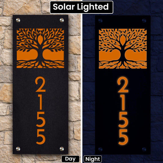 Solar Lighted House Numbers  - Modern illuminated Address Sign - Tree Of Life Gifts