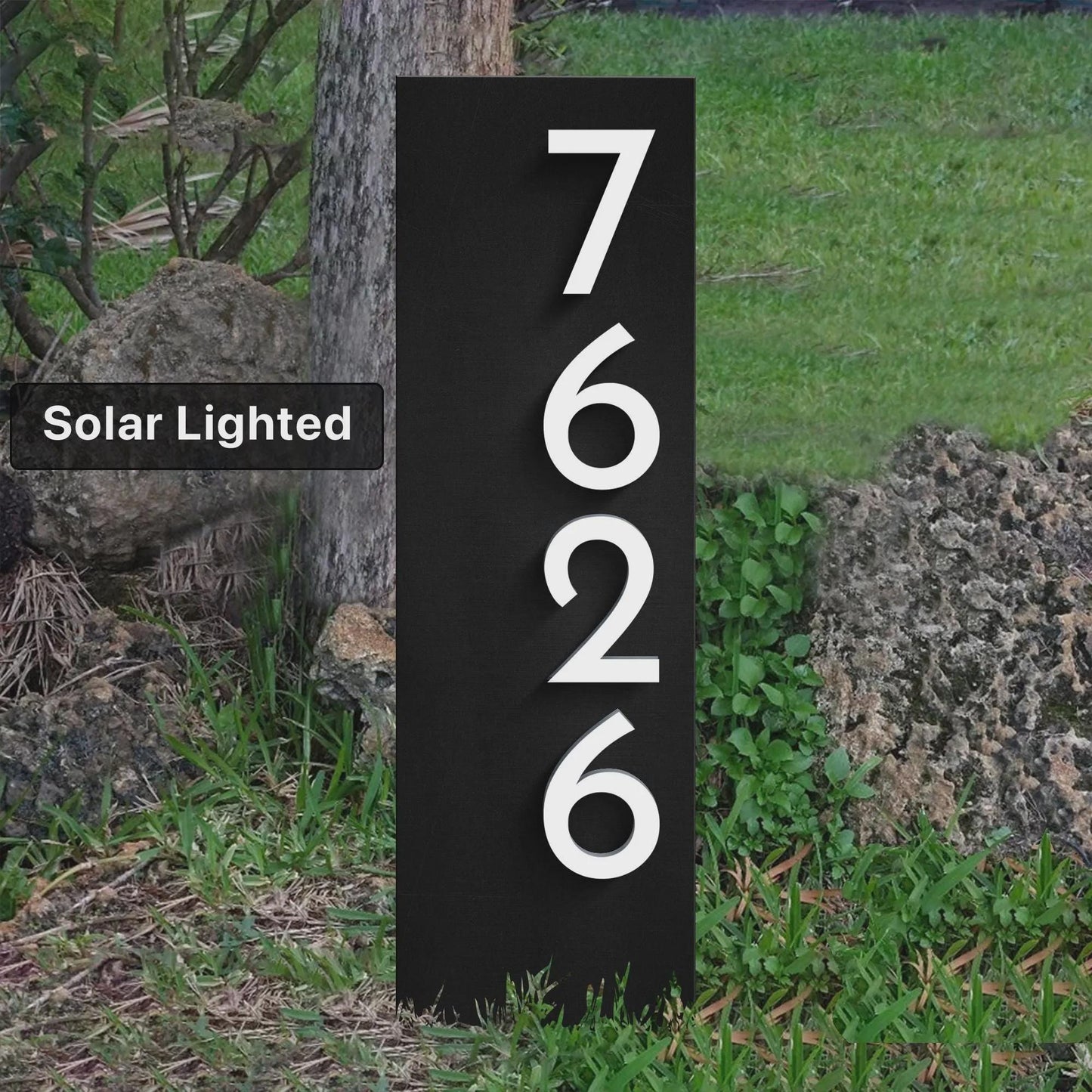 Solar House Number Sign with Tree of Life Design | LED Lighted Address Sign for Lawn | Weatherproof