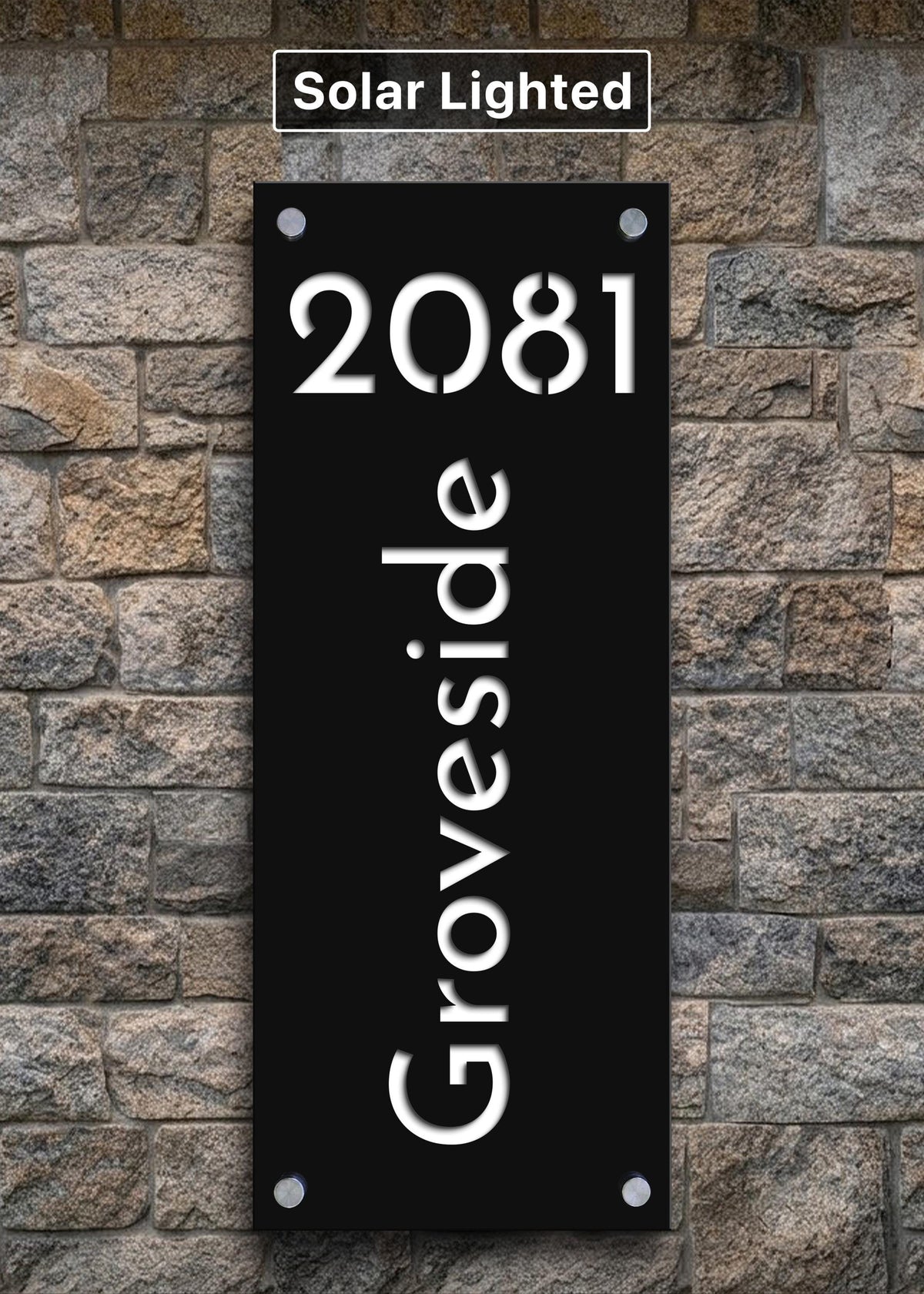 Solar Lighted Address Sign | Modern LED House Numbers | Weatherproof Curb Appeal Sign with Stakes