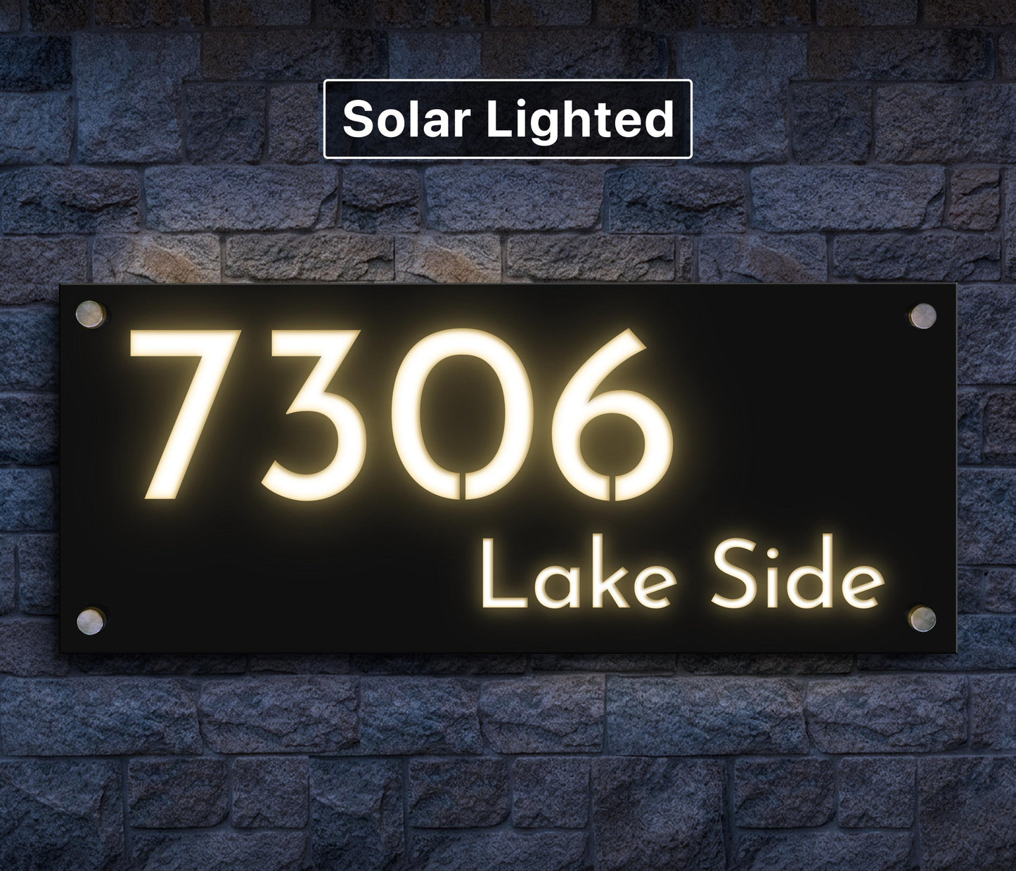 Solar Lighted House Numbers | Modern Illuminated Address Plaque | Outdoor LED Sign | Wall or Ground Mount