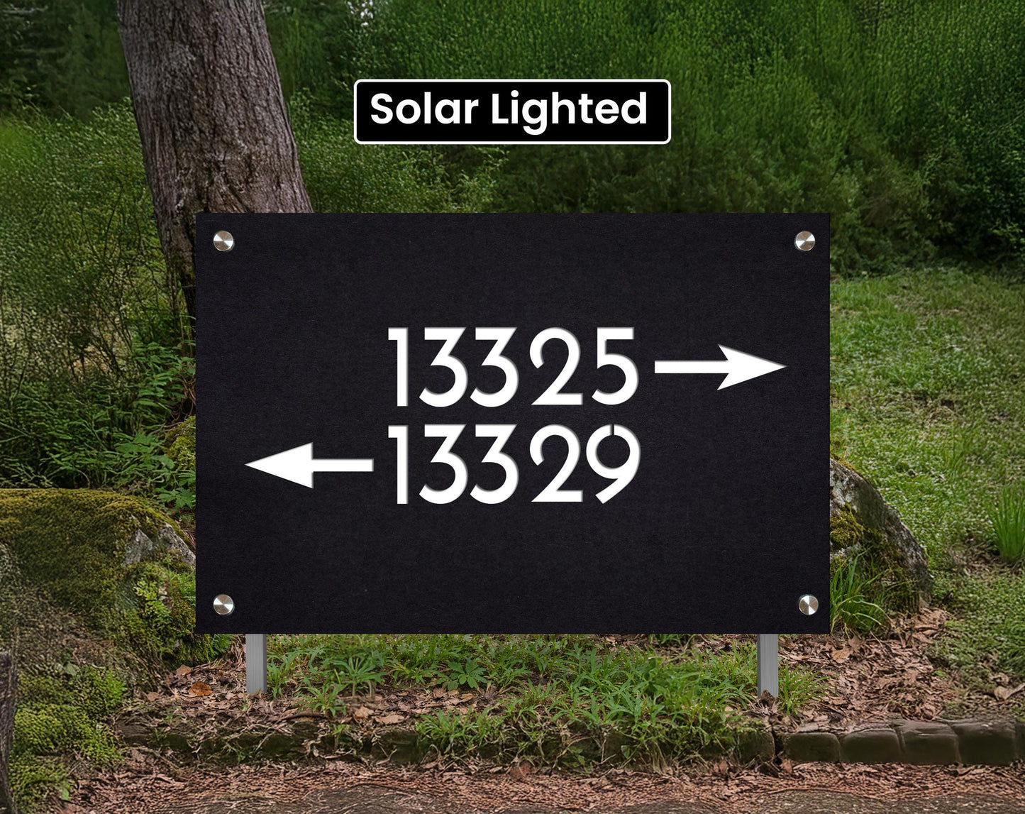 Shared Driveway Sign with Arrows & Logo | Solar Lighted Address Marker on Stakes | Airbnb Property Sign