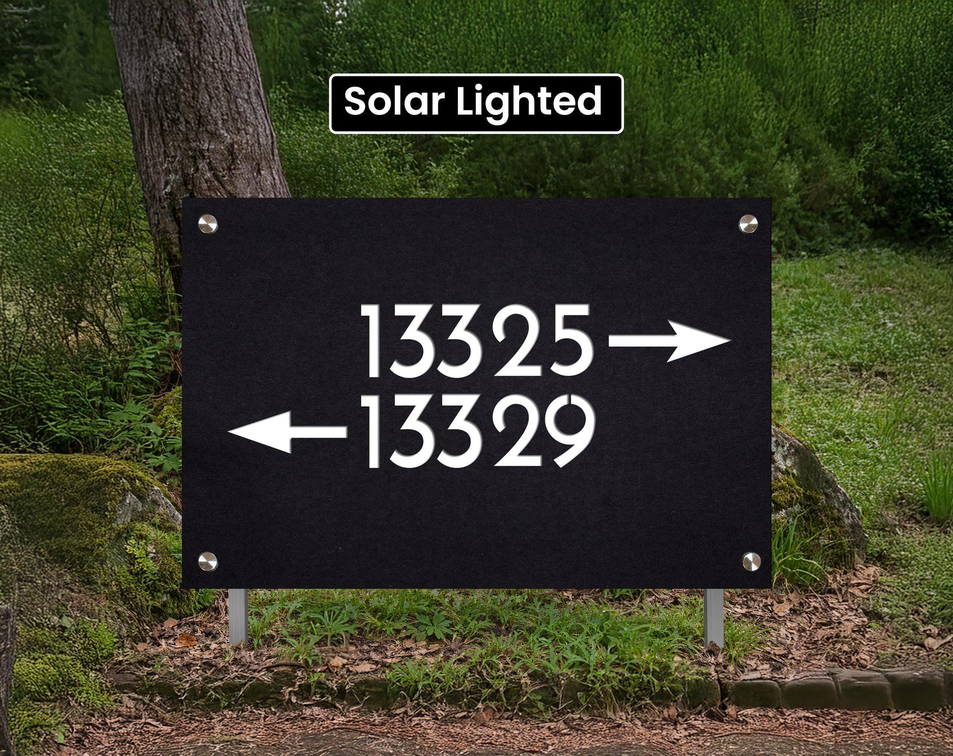 Shared Driveway Sign with Arrows & Logo | Solar Lighted Address Marker on Stakes | Airbnb Property Sign