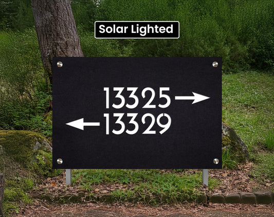Shared Driveway Sign with Arrows & Logo | Solar Lighted Address Marker on Stakes | Airbnb Property Sign