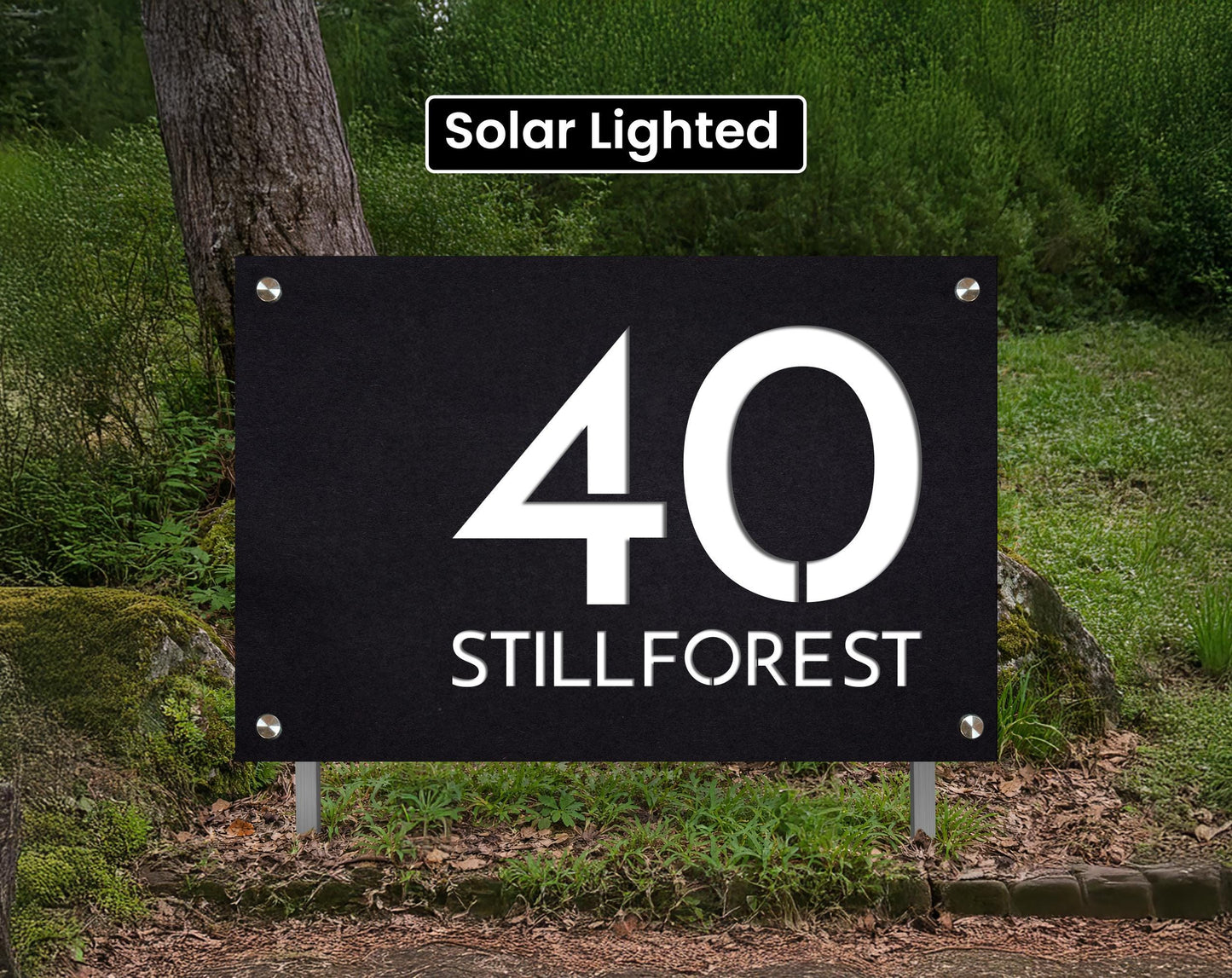 Shared Driveway Sign with Arrows & Logo | Solar Lighted Address Marker on Stakes | Airbnb Property Sign
