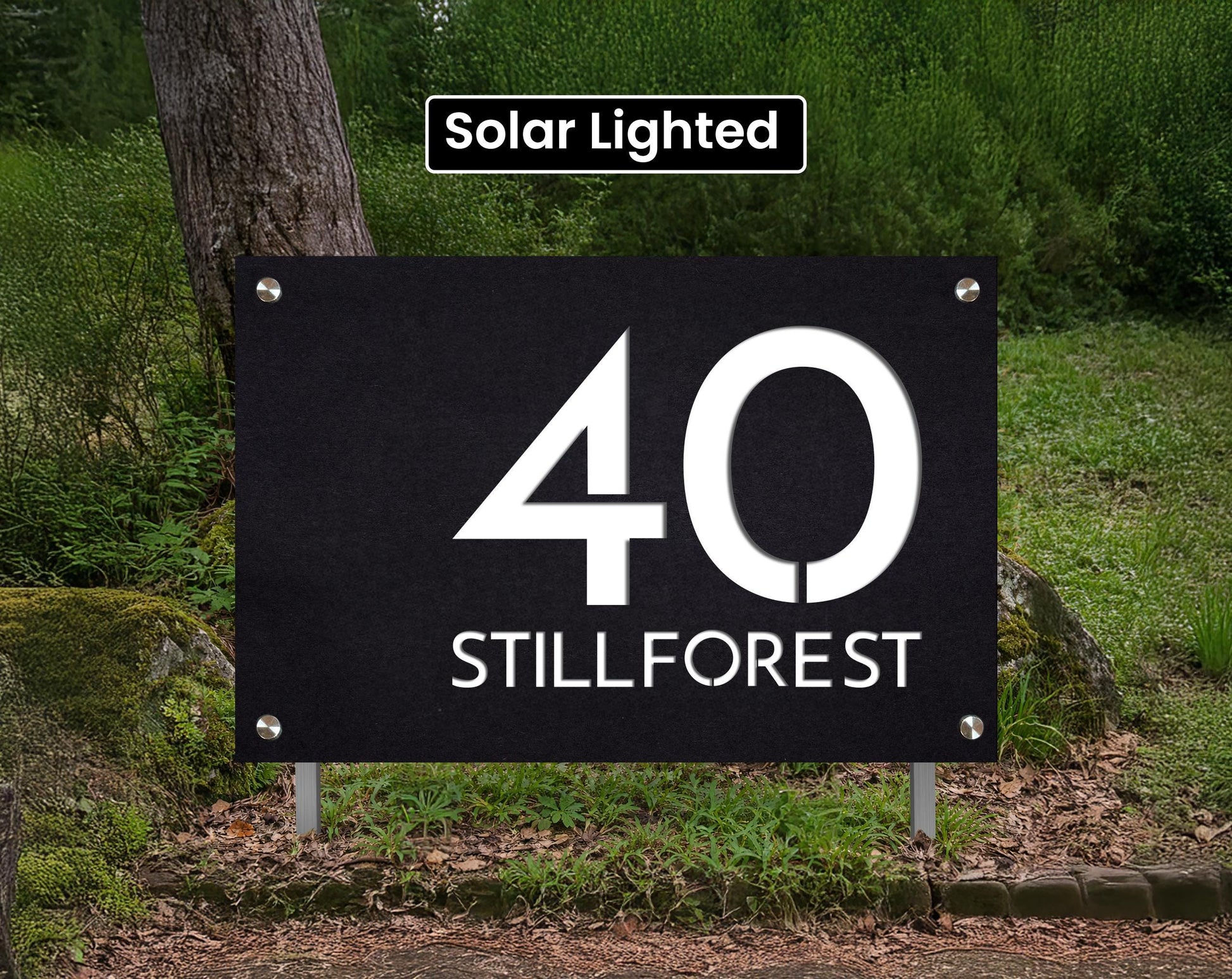 Shared Driveway Sign with Arrows & Logo | Solar Lighted Address Marker on Stakes | Airbnb Property Sign