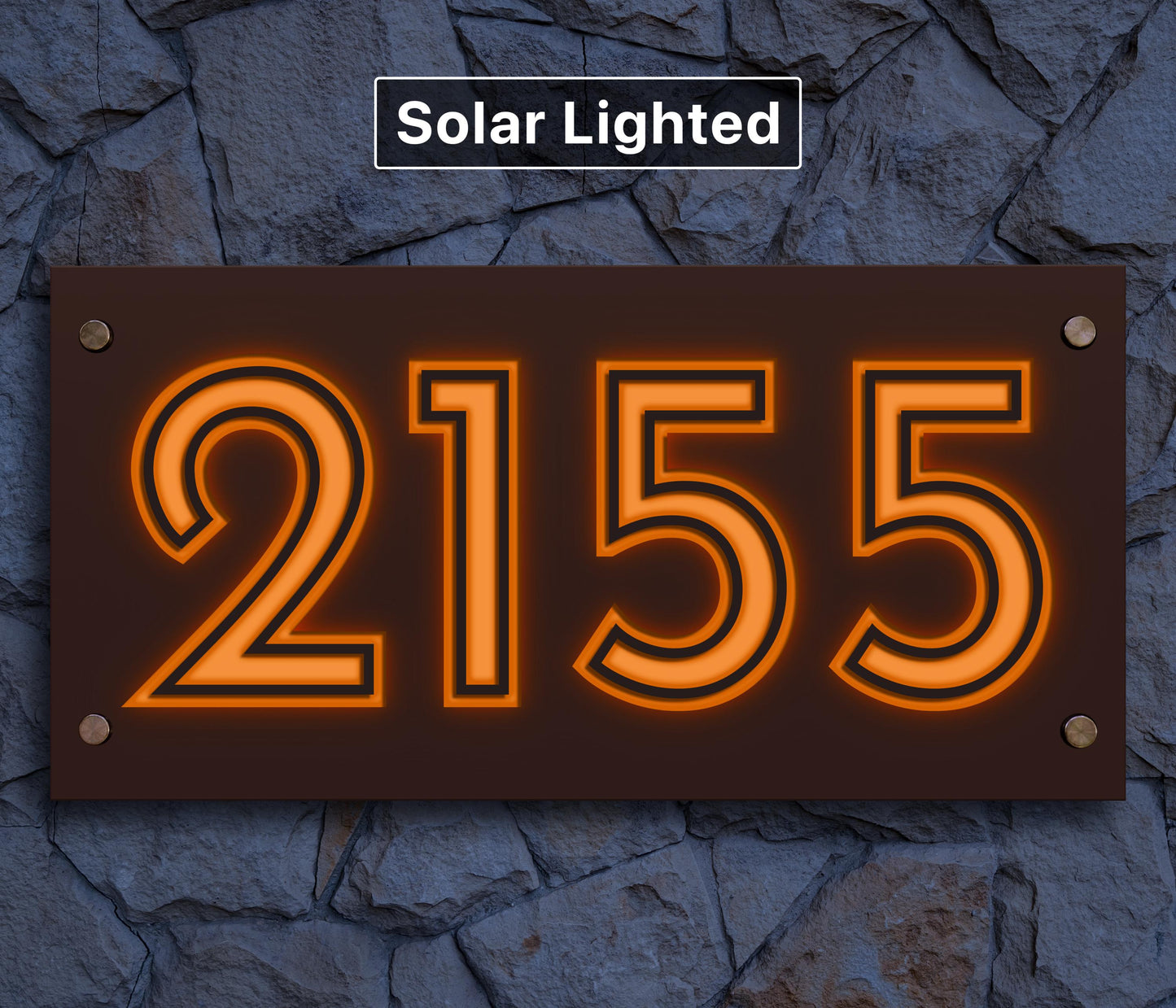 Solar Lighted House Numbers | Modern Illuminated Address Plaque | Outdoor LED Sign | Wall or Ground Mount