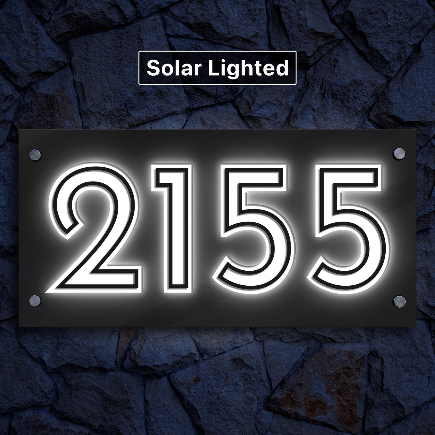 Solar Lighted House Numbers | Modern Illuminated Address Sign | 360° LED Weatherproof Curb Appeal Sign
