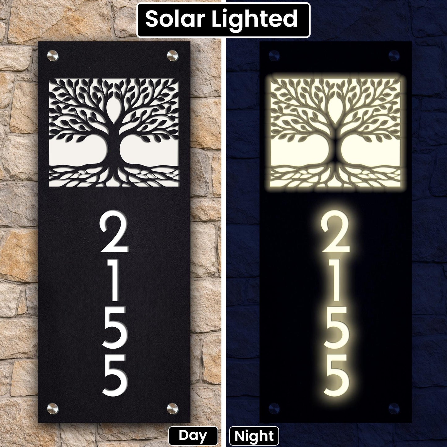 Solar Tree of Life Address Sign | Illuminated Kabbalah House Number Sign | Housewarming Gift