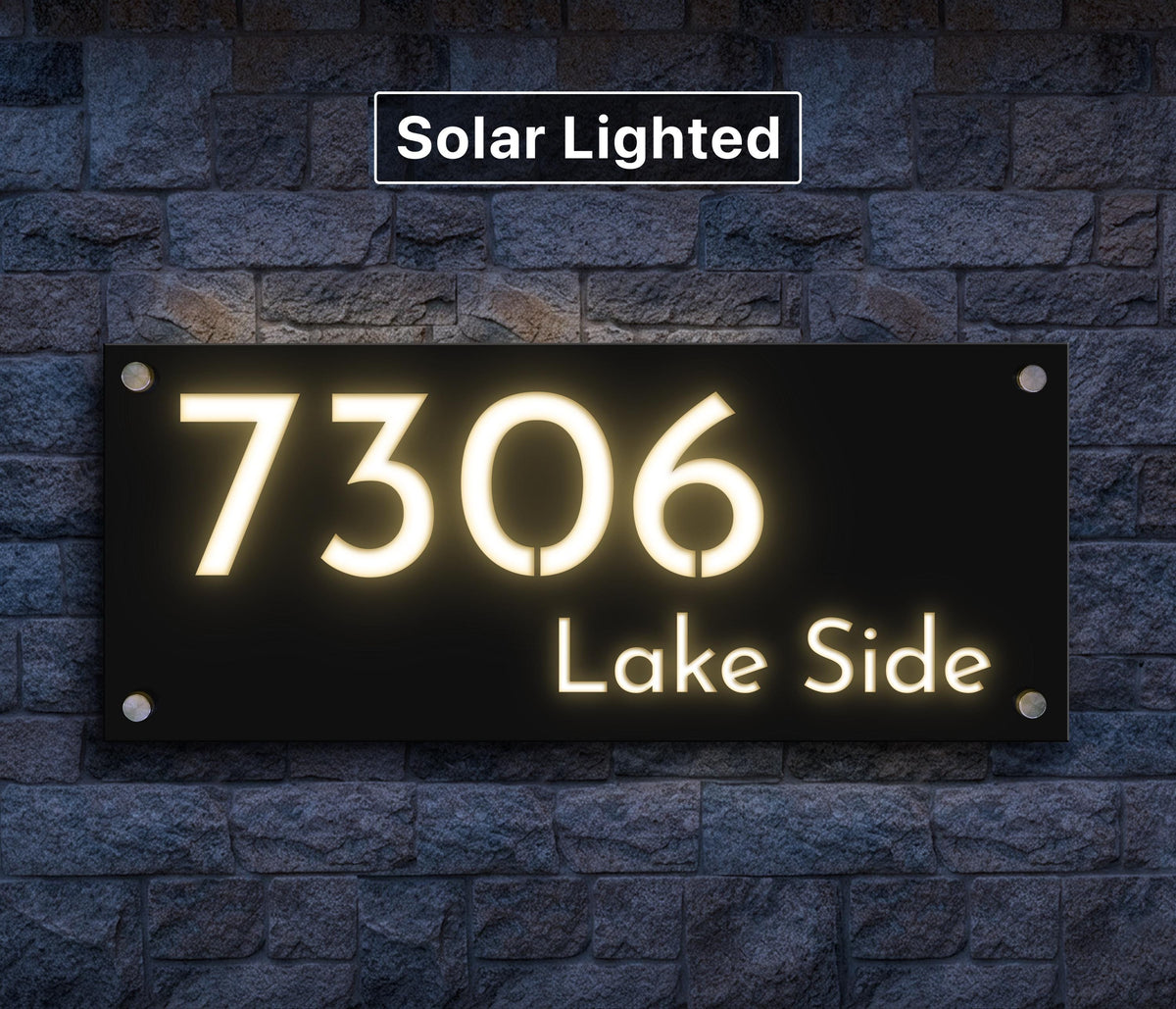 Solar Lighted Address Sign | Modern LED House Numbers | Weatherproof Curb Appeal Sign with Stakes