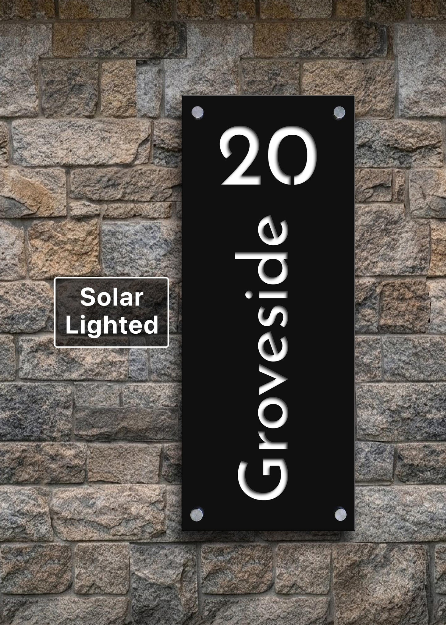 Solar Lighted House Numbers | Modern Illuminated Address Plaque | Outdoor LED Sign | Wall or Ground Mount
