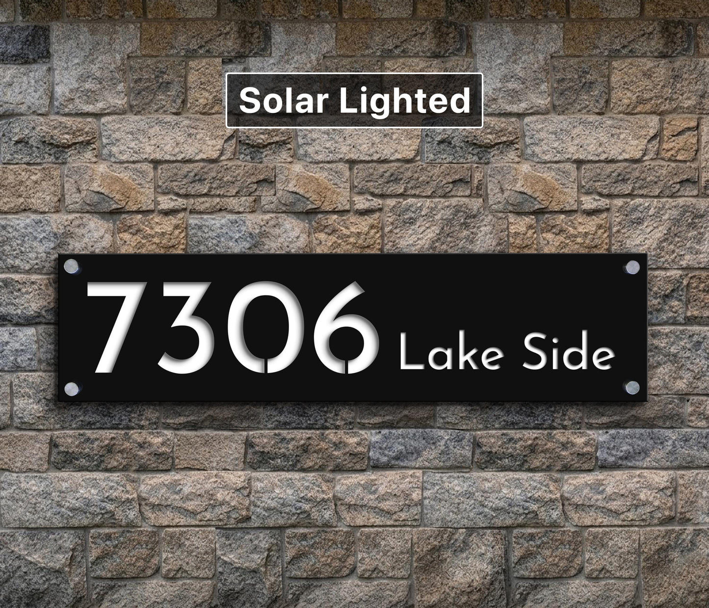 Modern Solar Lighted Address Sign | Illuminated House Numbers | Weatherproof LED Yard Sign with Stakes