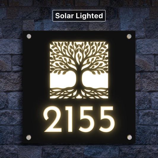 Solar Tree of Life Address Sign | Illuminated Kabbalah House Number Sign | Housewarming Gift