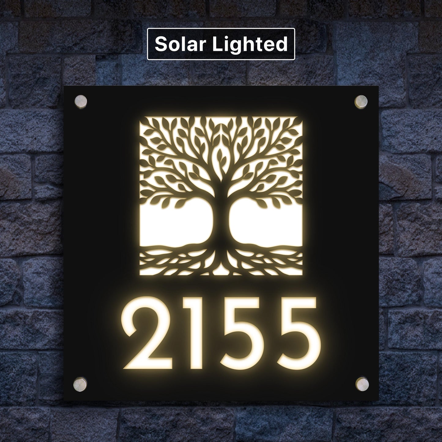 Solar Lighted House Numbers  - Modern illuminated Address Sign - Tree Of Life Gifts
