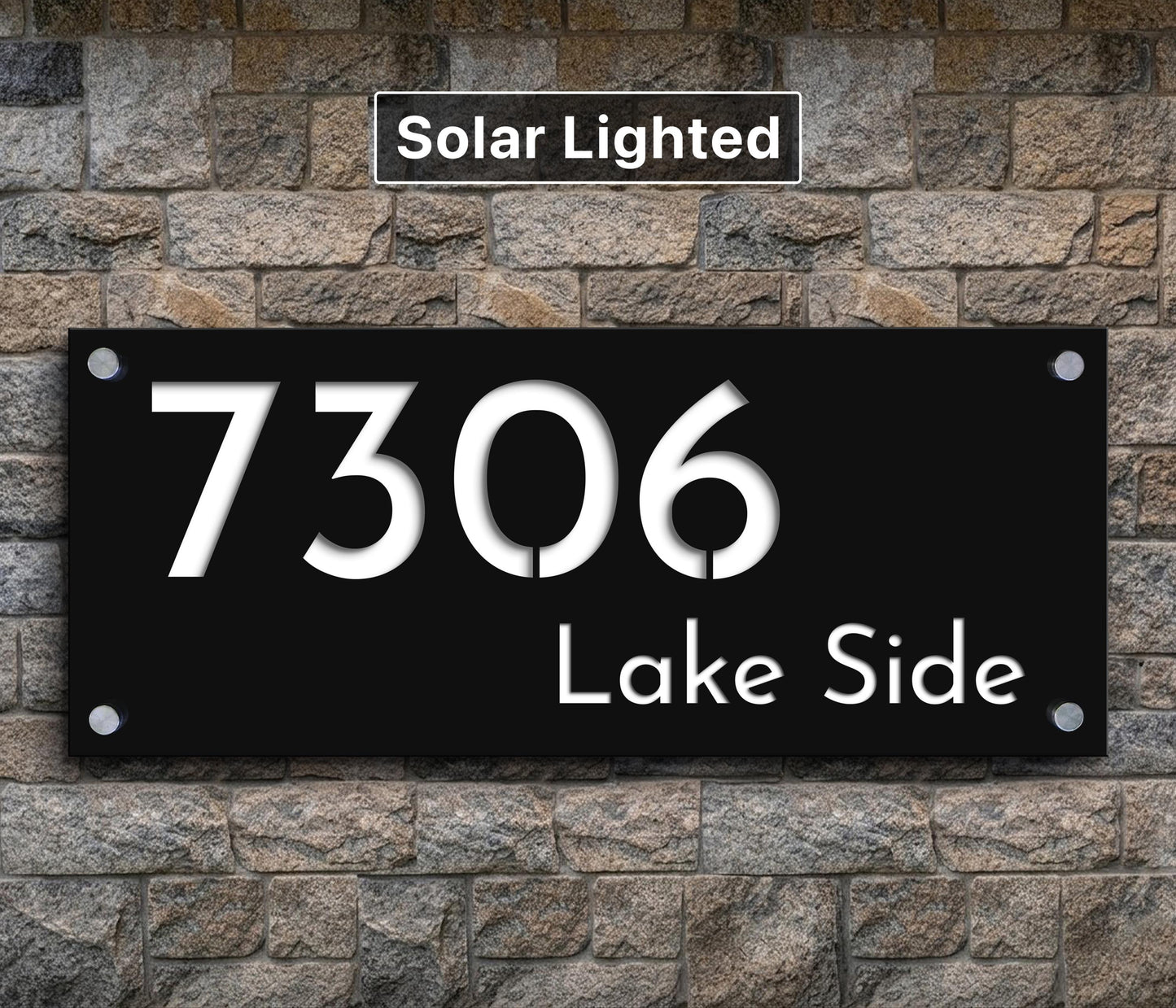 Solar Lighted House Numbers | Modern Illuminated Address Plaque | Outdoor LED Sign | Wall or Ground Mount