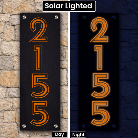 Solar Lighted House Numbers – Modern Address Plaque, Outdoor Illuminated Sign