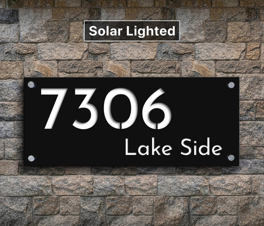 Solar Lighted Address Sign | Modern LED House Numbers | Weatherproof Curb Appeal Sign with Stakes