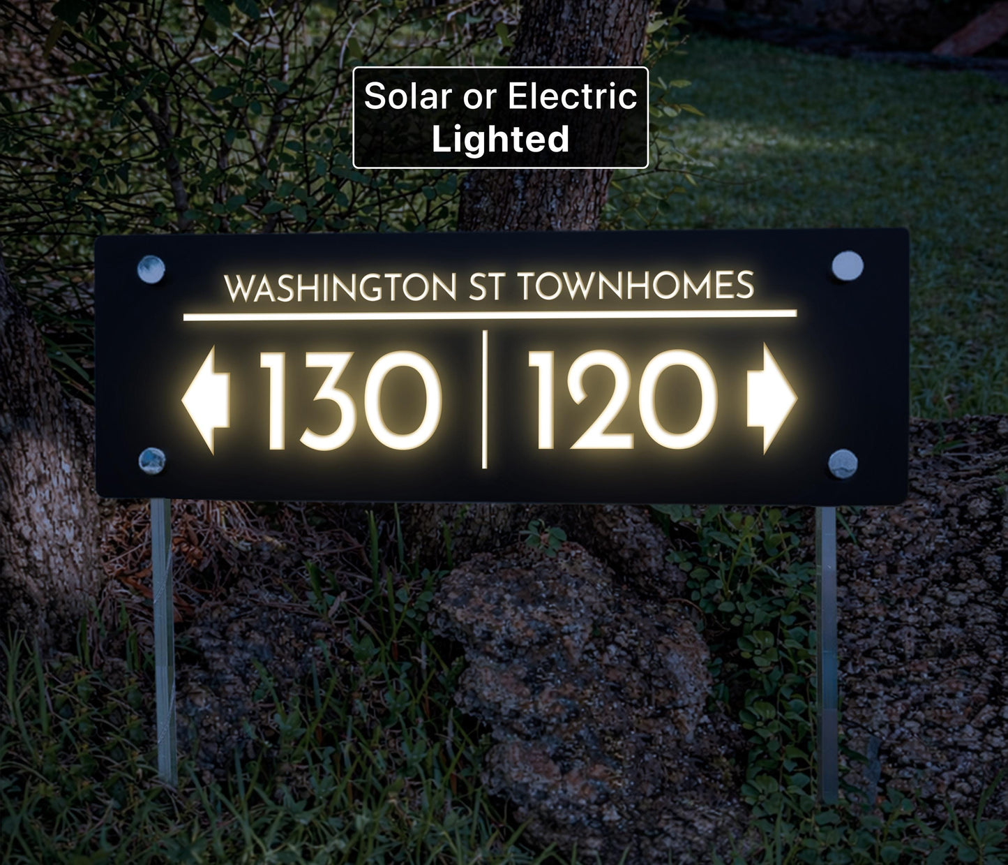 Custom Solar Lighted Wayfinding Sign | Personalized Property Directional Signage on Stakes | Customizable Outdoor Business Sign