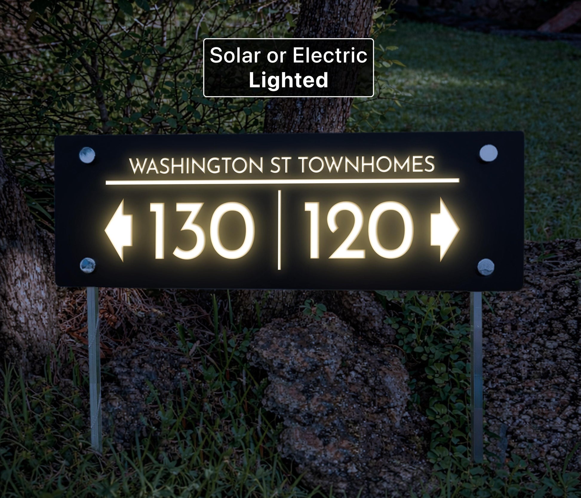 Custom Solar Lighted Wayfinding Sign | Personalized Property Directional Signage on Stakes | Customizable Outdoor Business Sign