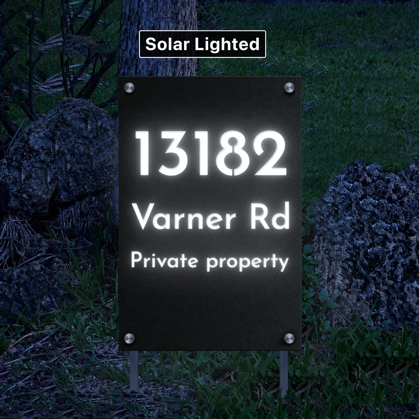 Custom Solar Lighted Outdoor Sign, Personalized Property Signage With Yard Stakes, Air-BNB Marker,