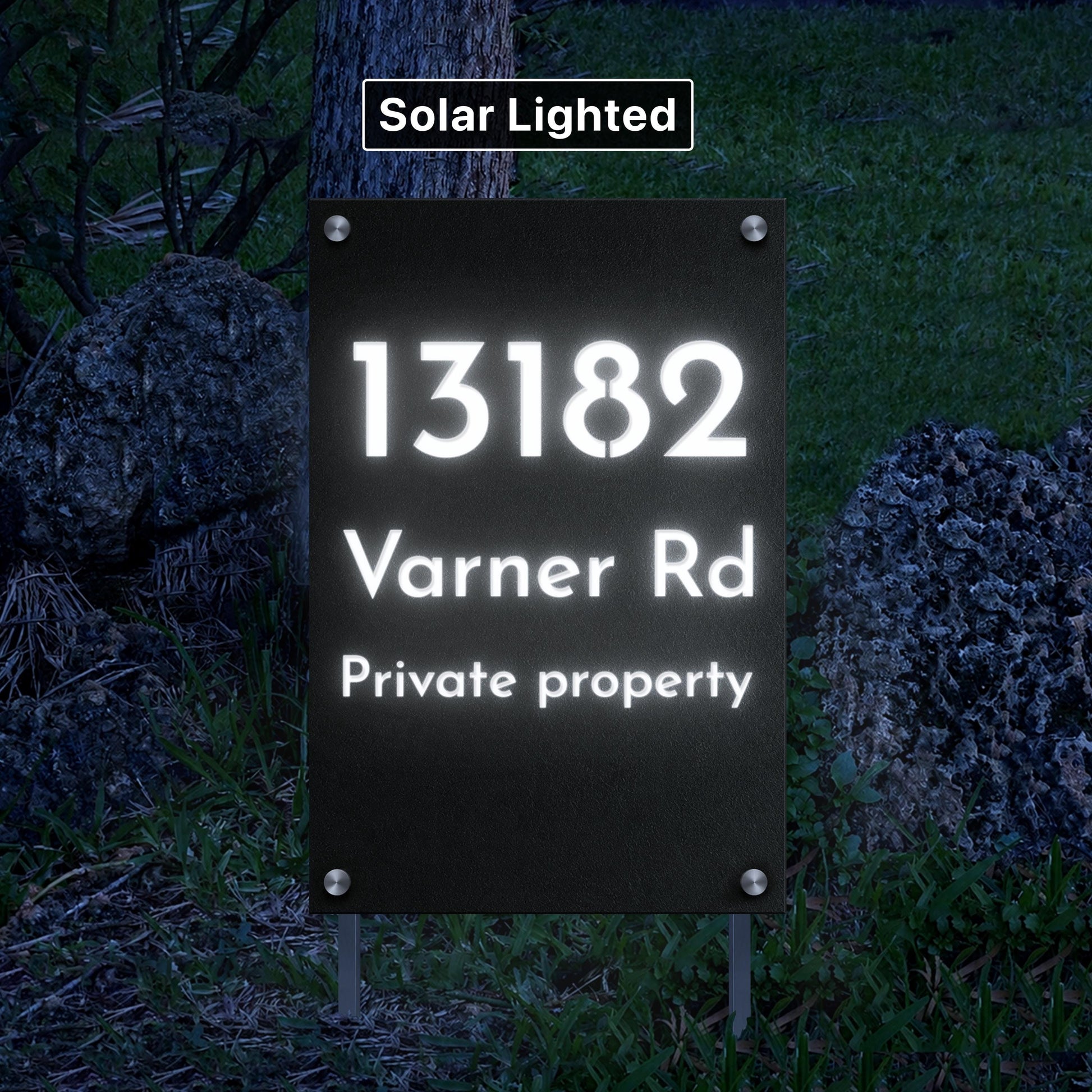 Custom Solar Lighted Outdoor Sign, Personalized Property Signage With Yard Stakes, Air-BNB Marker,