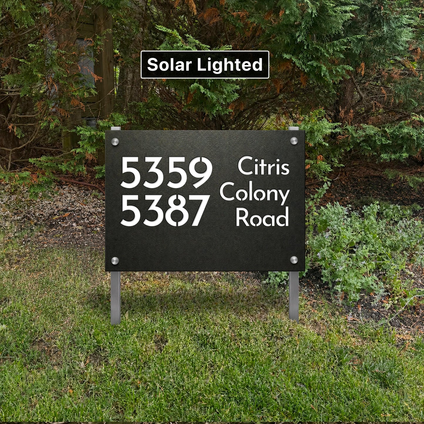 Custom Solar Lighted Outdoor Sign, Personalized Property Signage With Yard Stakes, Air-BNB Marker,