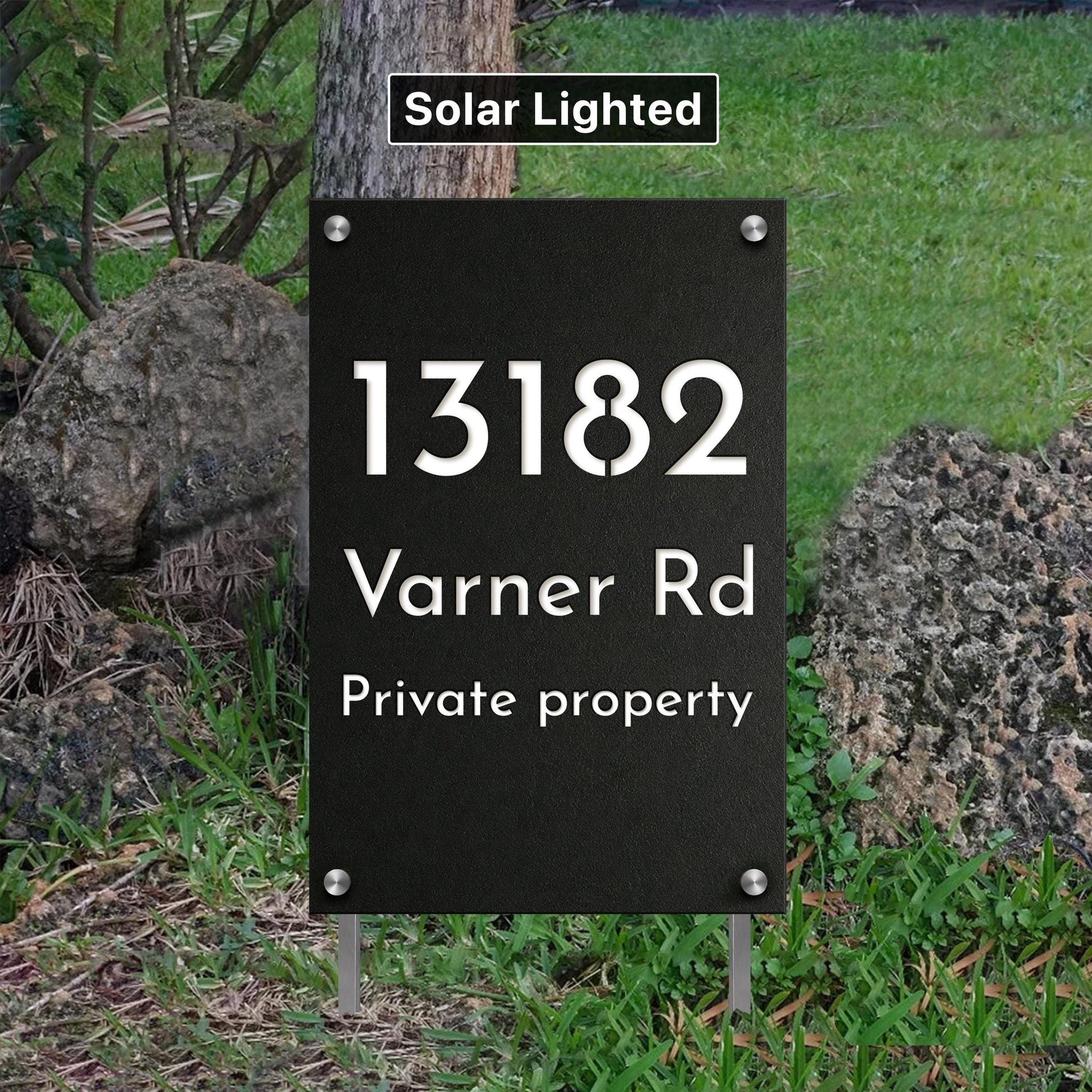 Custom Solar Lighted Outdoor Sign, Personalized Property Signage With Yard Stakes, Air-BNB Marker,