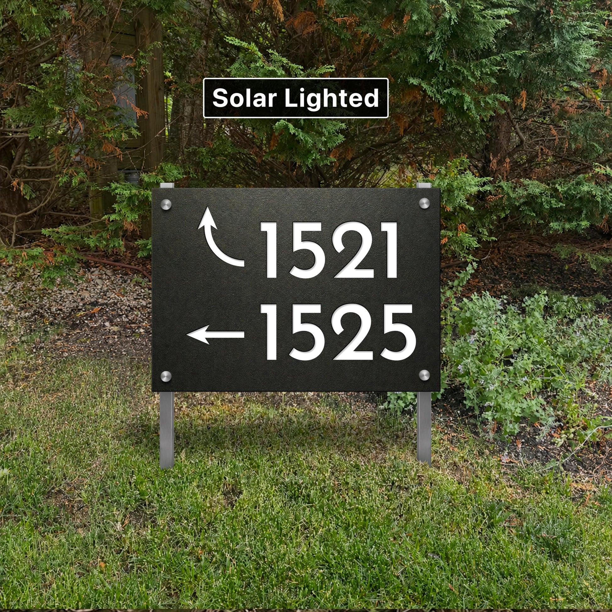 Customized Modern Yard Address Sign, Solar Lighted LED House Numbers, Outdoor Vertical Driveway Marker Plaque, Shared Driveway Multi Family
