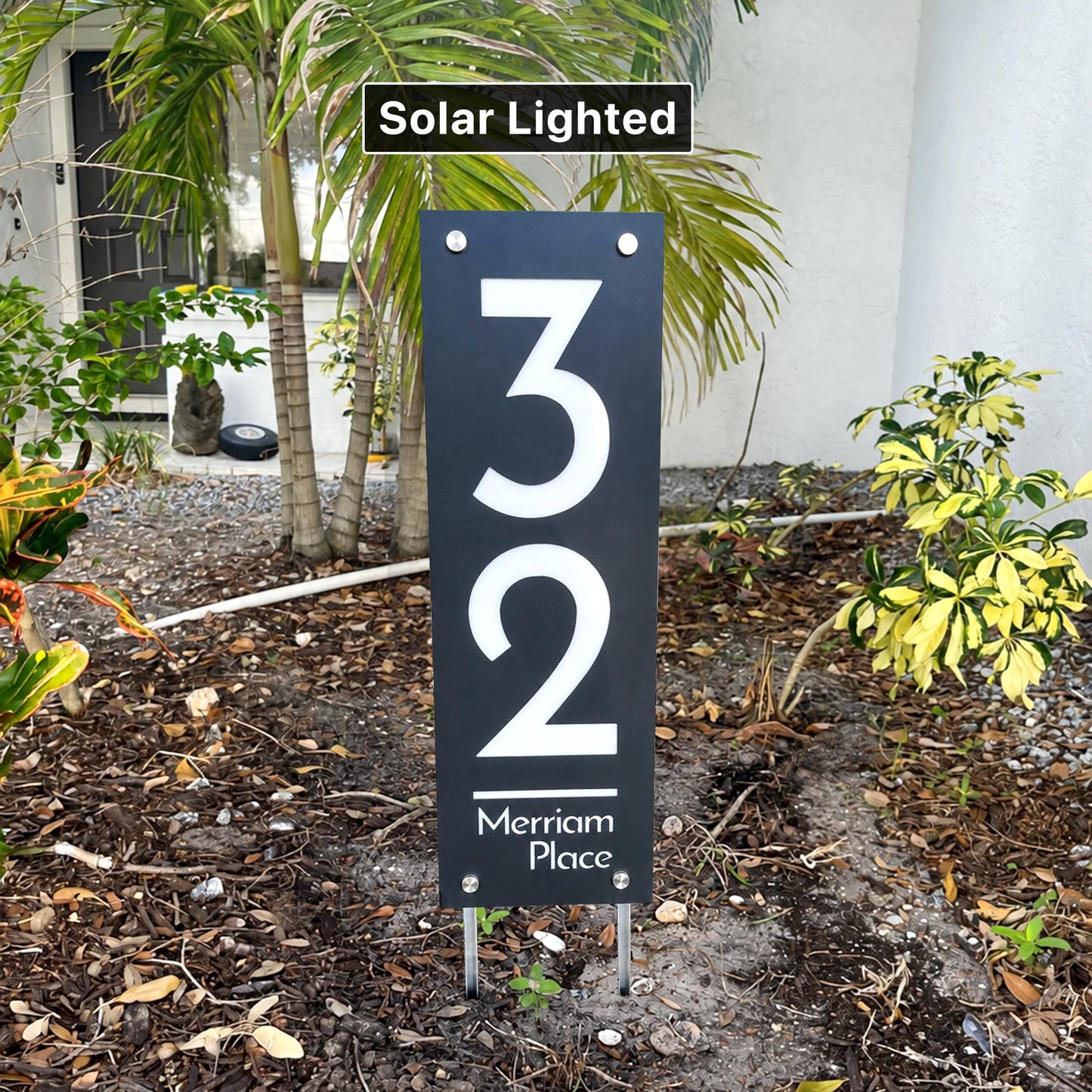 Solar Lighted Address Numbers, Modern LED House Sign, Custom Address Plaque