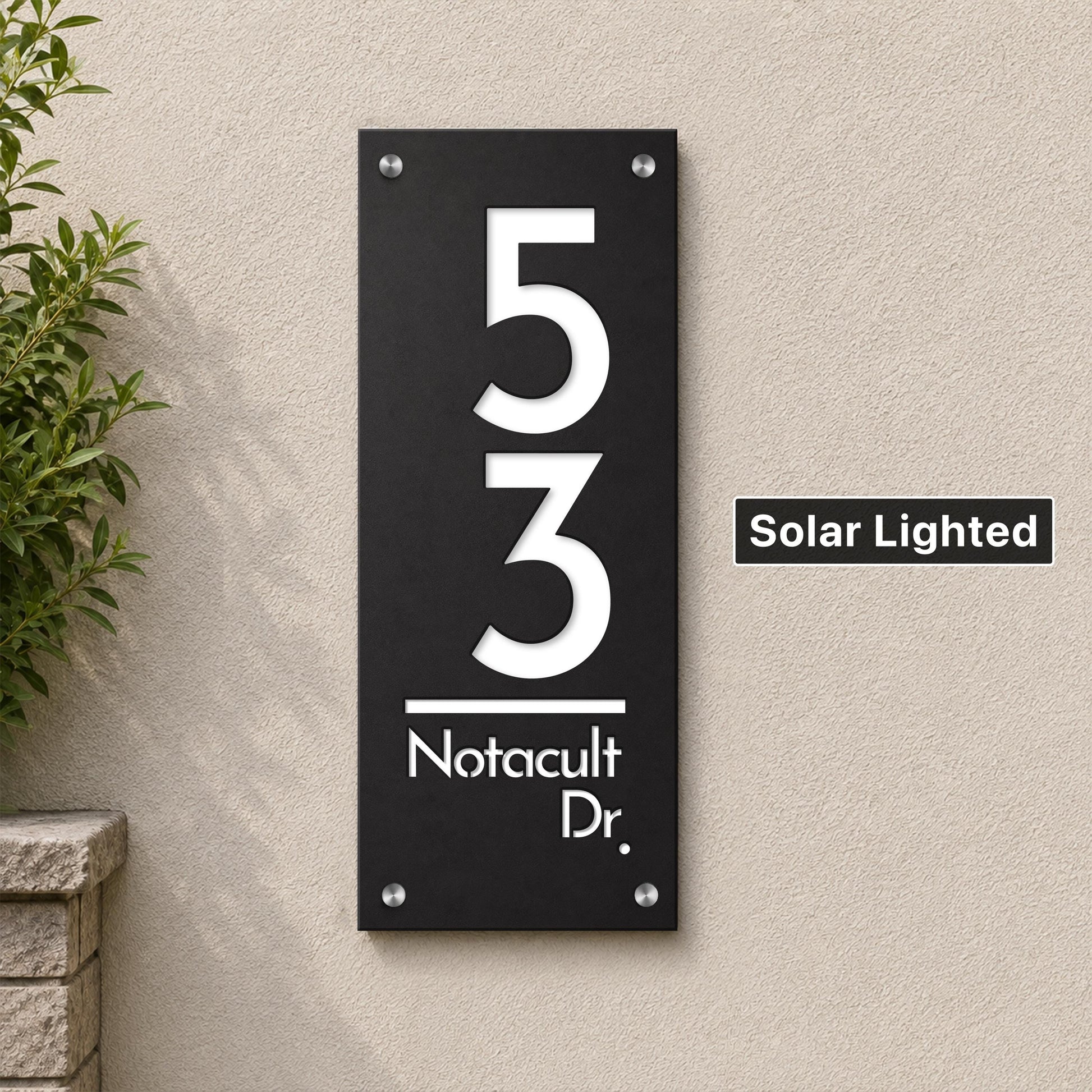 Solar Lighted Address Numbers, Modern LED House Sign, Custom Address Plaque