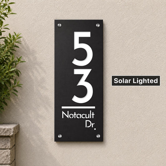 Solar Lighted Address Numbers, Modern LED House Sign, Custom Address Plaque