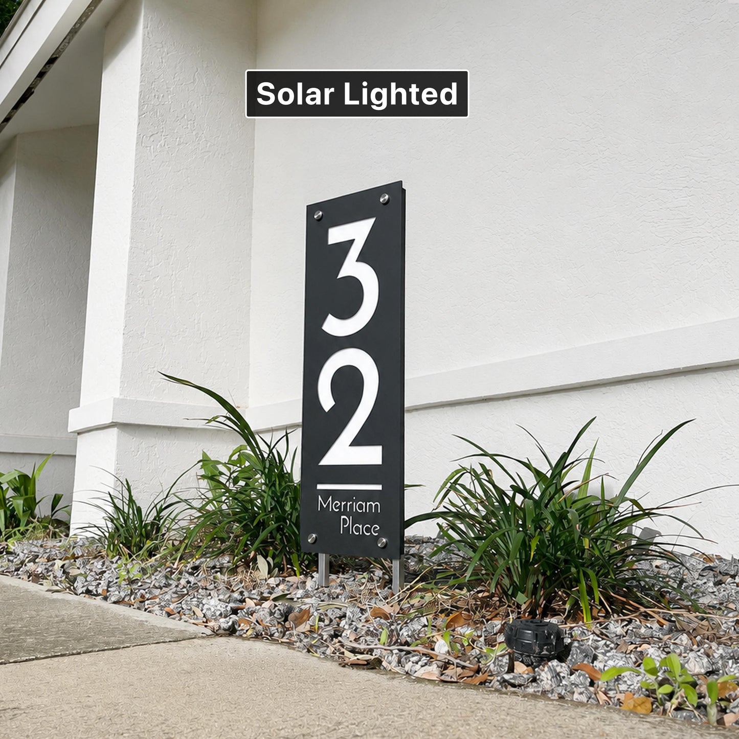 Solar Lighted House Numbers, Modern Address Sign, Yard Address Post, Driveway Marker