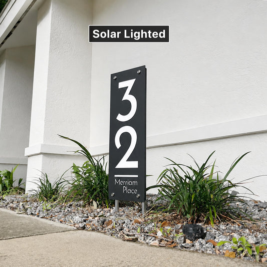 Solar Lighted House Numbers, Modern Address Sign, Yard Address Post, Driveway Marker