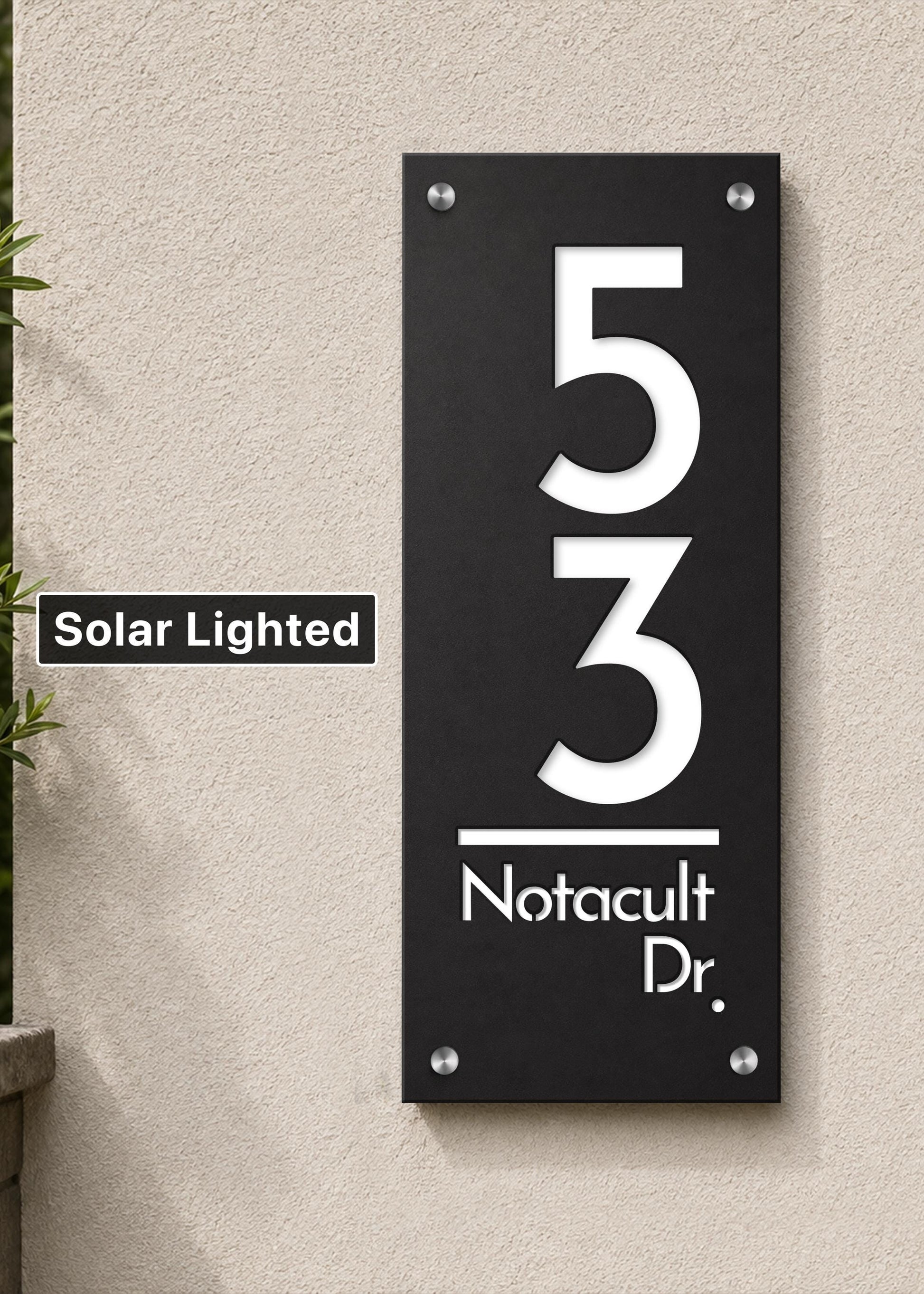 Solar Lighted Address Numbers, Modern LED House Sign, Custom Address Plaque