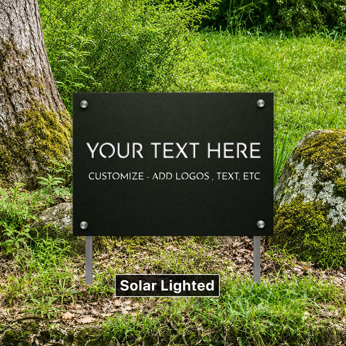 Custom Solar Lighted Outdoor Sign, Personalized Property Signage With Yard Stakes, Air-BNB Marker, Modern Driveway Sign
