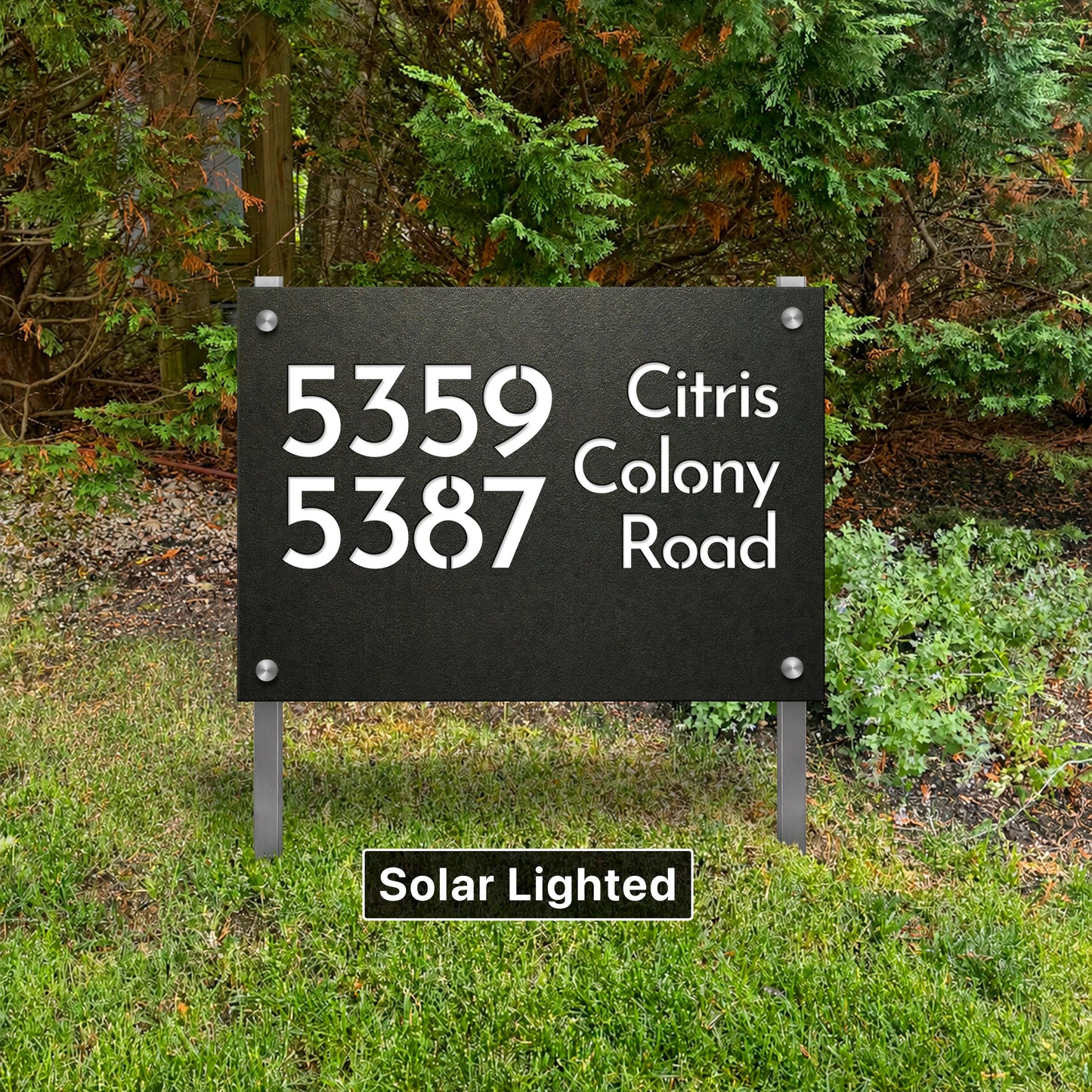 Customized Modern Yard Address Sign, Solar Lighted LED House Numbers, Outdoor Vertical Driveway Marker Plaque, Shared Driveway Multi Family