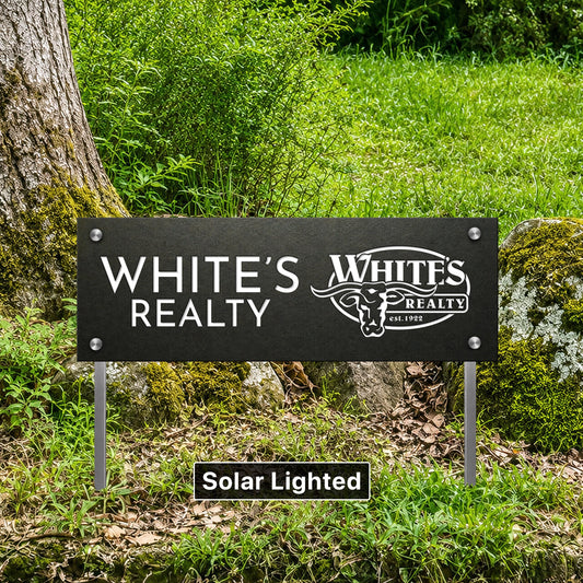 Solar Office Storefront Signage, Custom Business Logo Sign on Stakes, Lighted Commercial Real Estate Sign, Lawn Address Marker