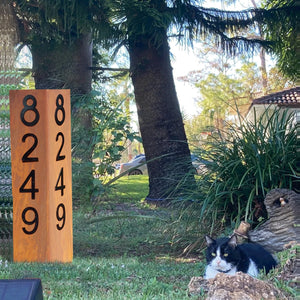 Double-sided 35-Inch Lighted Modern Steel Address Sign for Lawn and Driveway