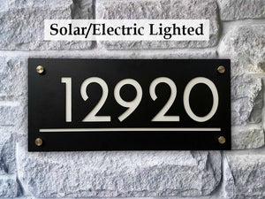 Custom Lighted House Number Sign - Sleek, durable design with automatic night illumination. Multiple finishes, sizes, and easy installation options. Comes with a 1-year warranty. Handcrafted in Fort Lauderdale, FL.