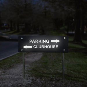 Customized Solar Lighted Directional Address Sign with Features like solar power, LED lights, and customizable options. Choose from various sizes, finishes, and installation methods. Includes a 1-year warranty and is made in Fort Lauderdale, FL.