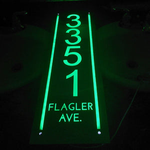 Solar Powered Lawn Address Sign with Stakes in Various Colors, Illuminated at Night